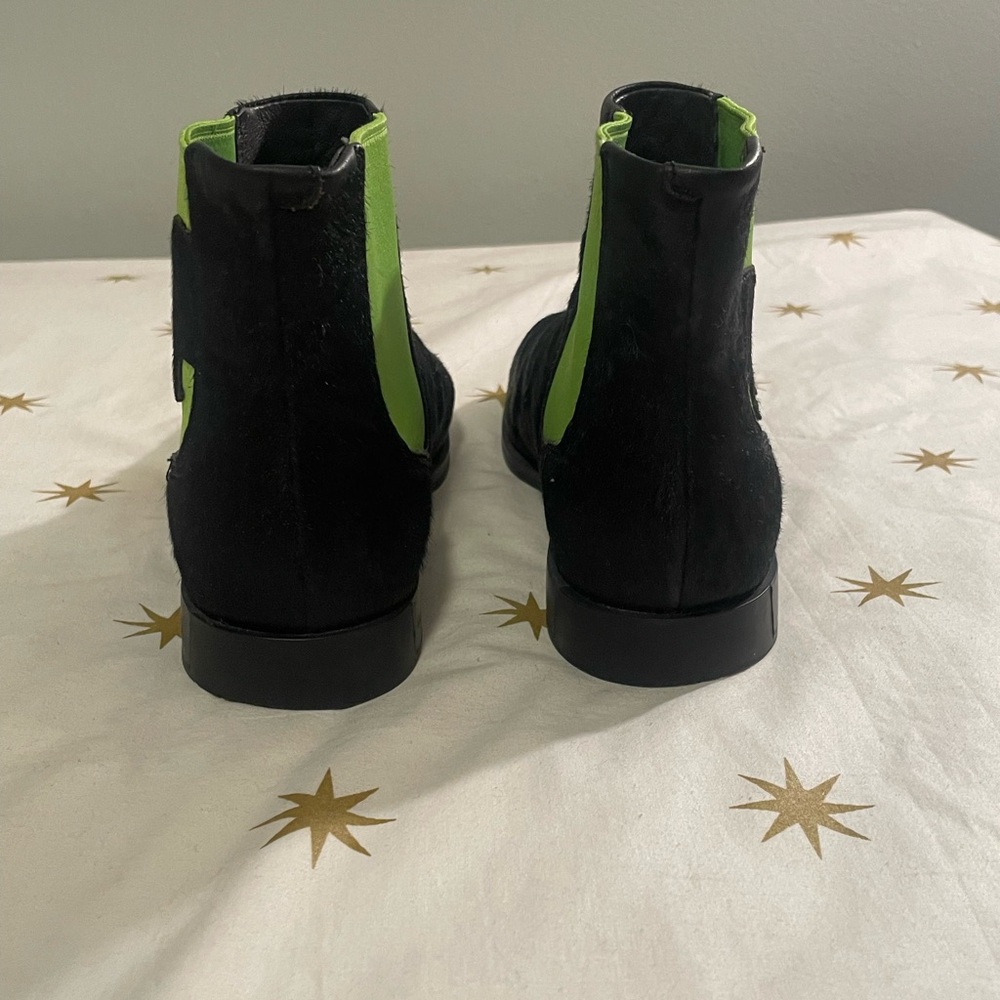 Camper Twins Chelsea Boots  Black Neon Green Calf Fur Leather Dinosaur - Picture 2 of 10